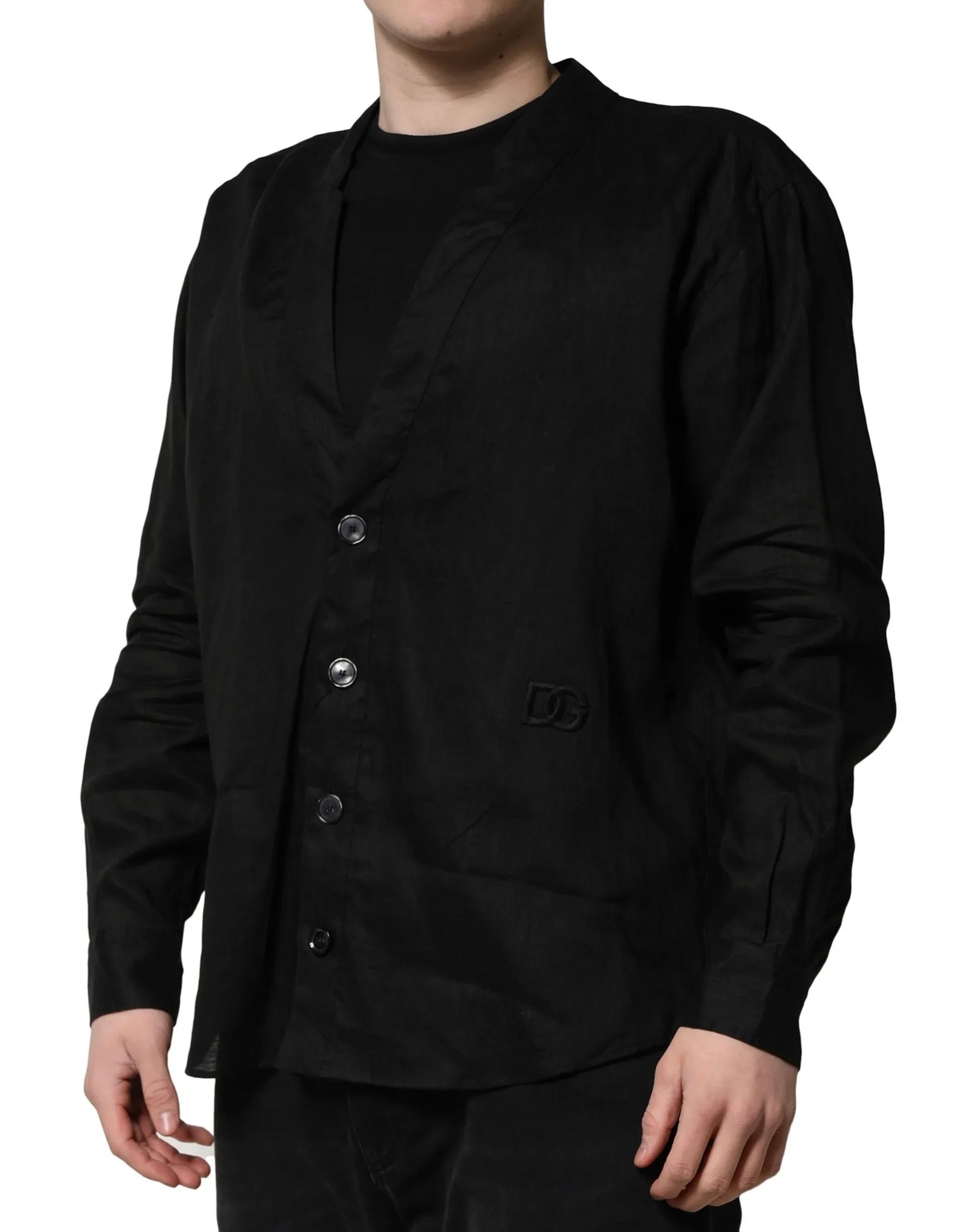 Dolce & Gabbana Black Linen Long Sleeves Men Casual Shirt - Zeiniez