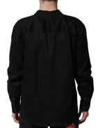 Dolce & Gabbana Black Linen Long Sleeves Men Casual Shirt - Zeiniez