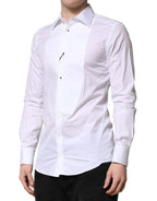 Dolce & Gabbana White GOLD Crown Cotton Dress Formal Shirt - Zeiniez