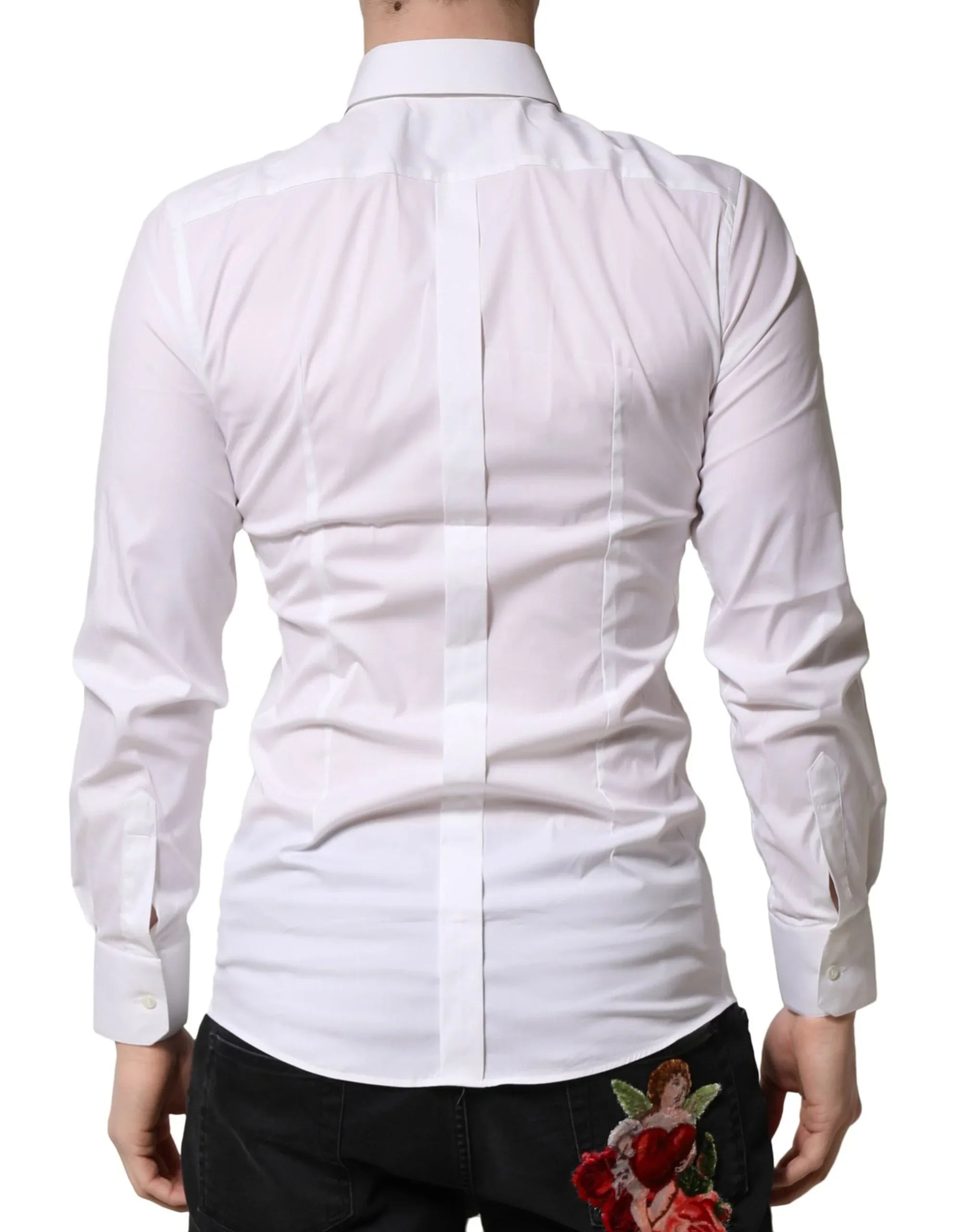 Dolce & Gabbana White GOLD Cotton Men Dress Formal Shirt - Zeiniez