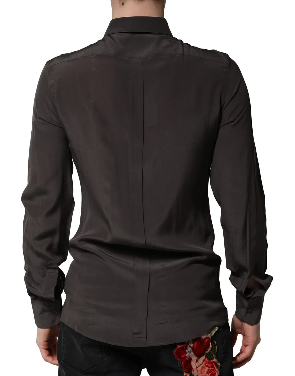 Dolce & Gabbana Dark Brown Silk GOLD Men Dress Formal Shirt - Zeiniez