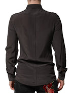 Dolce & Gabbana Dark Brown Silk GOLD Men Dress Formal Shirt - Zeiniez