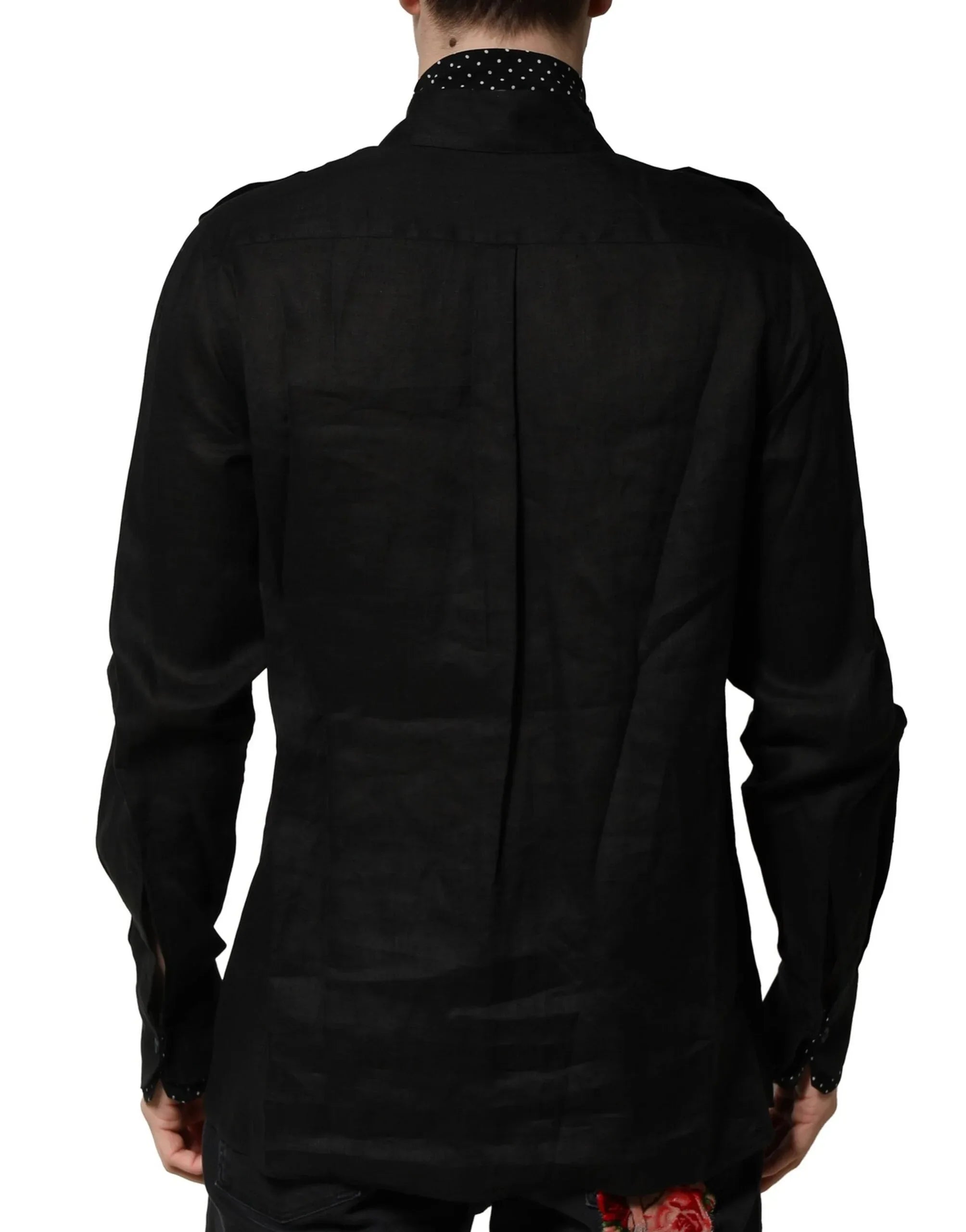 Dolce & Gabbana Black Polka Dot Collar Tie Neck Casual Shirt - Zeiniez