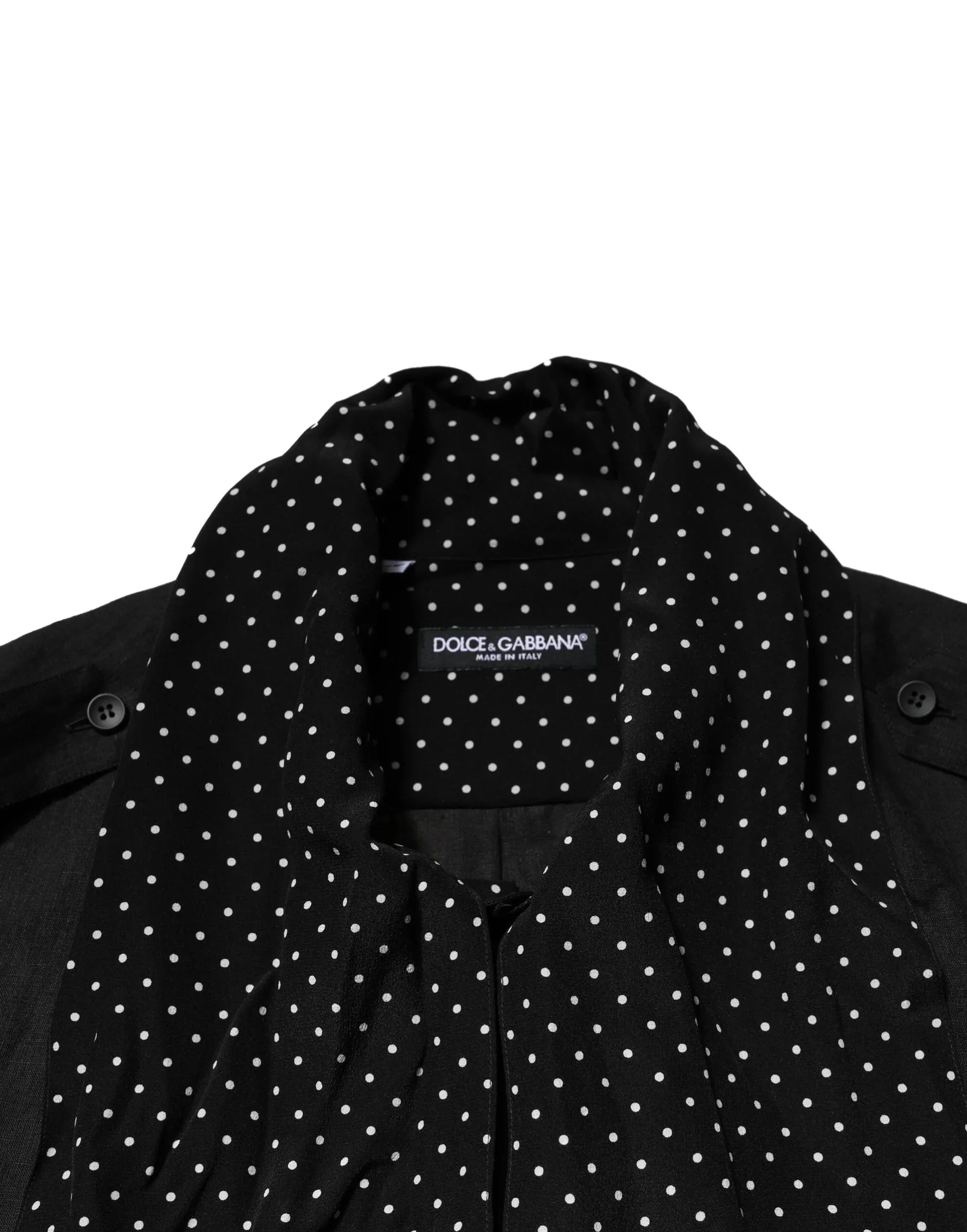 Dolce & Gabbana Black Polka Dot Collar Tie Neck Casual Shirt - Zeiniez
