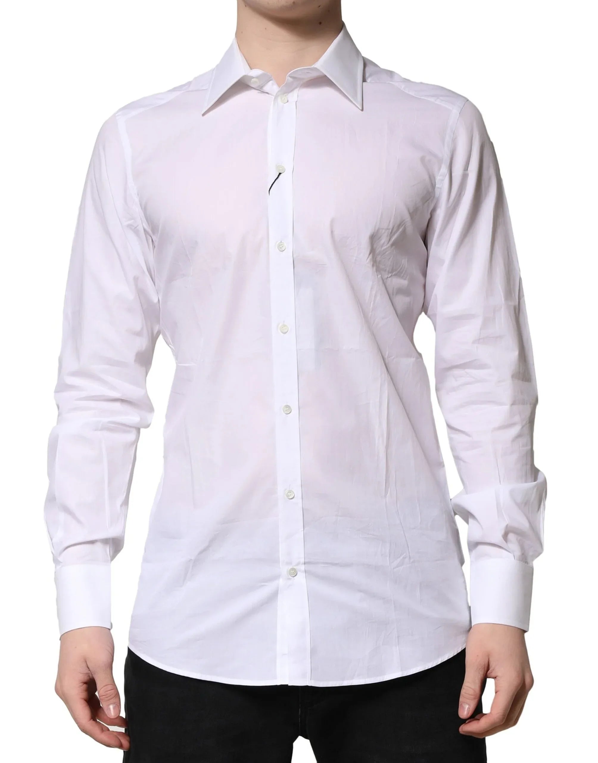 Dolce & Gabbana White Cotton Long Sleeves GOLD Formal Shirt - Zeiniez