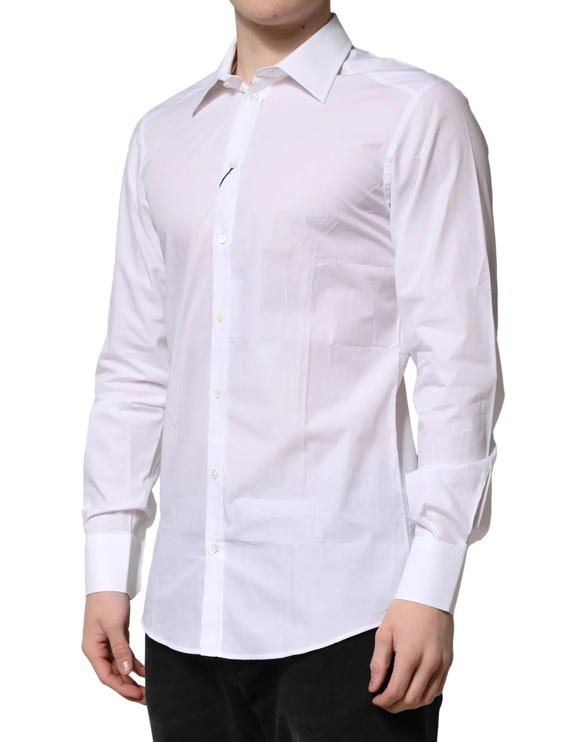 Dolce & Gabbana White Cotton Long Sleeves GOLD Formal Shirt - Zeiniez