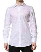 Dolce & Gabbana White Cotton GOLD Long Sleeves Formal Shirt - Zeiniez