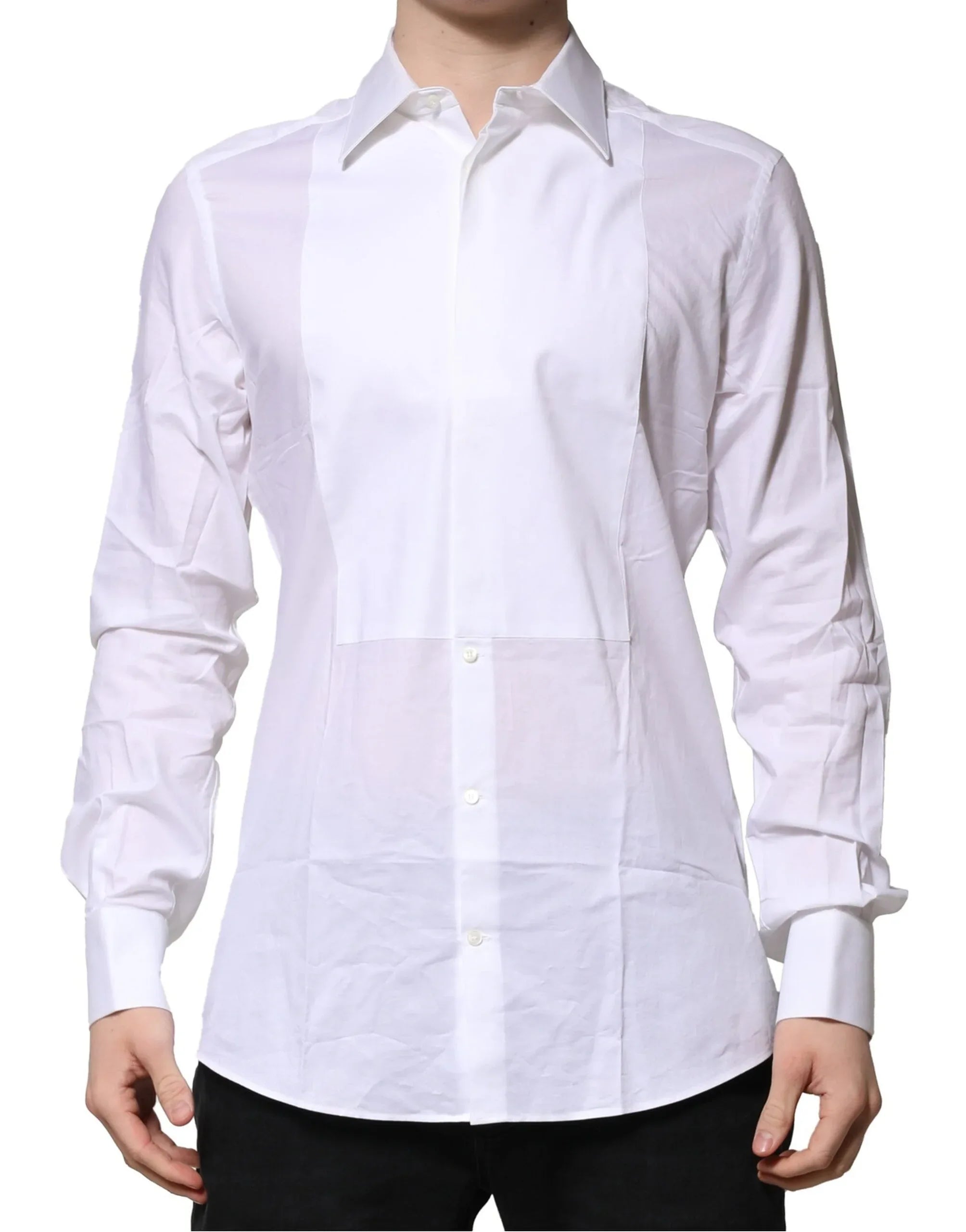 Dolce & Gabbana White Bib Cotton Poplin GOLD Men Formal Shirt - Zeiniez