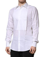 Dolce & Gabbana White Bib Cotton Poplin GOLD Men Formal Shirt - Zeiniez