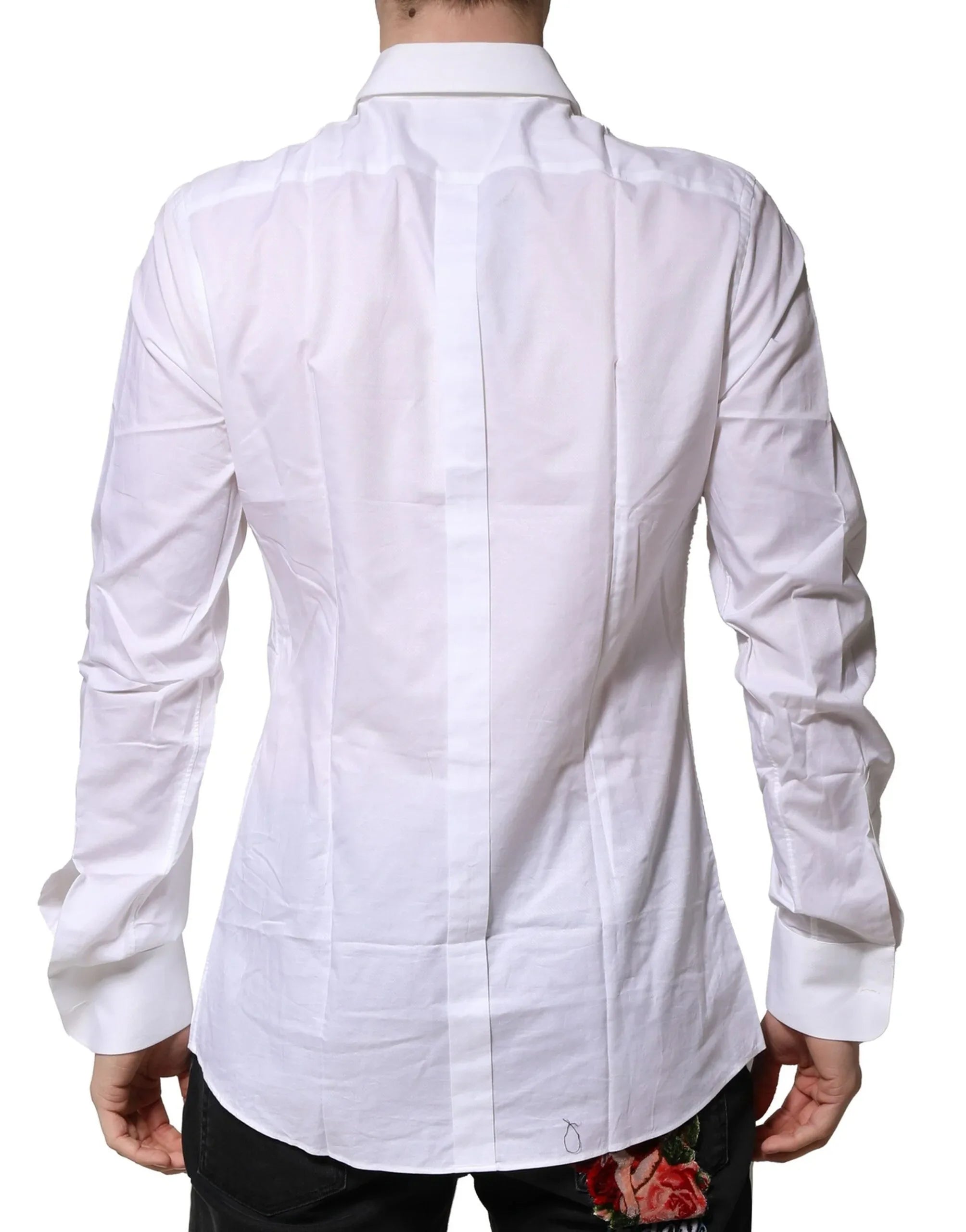 Dolce & Gabbana White Bib Cotton Poplin GOLD Men Formal Shirt - Zeiniez