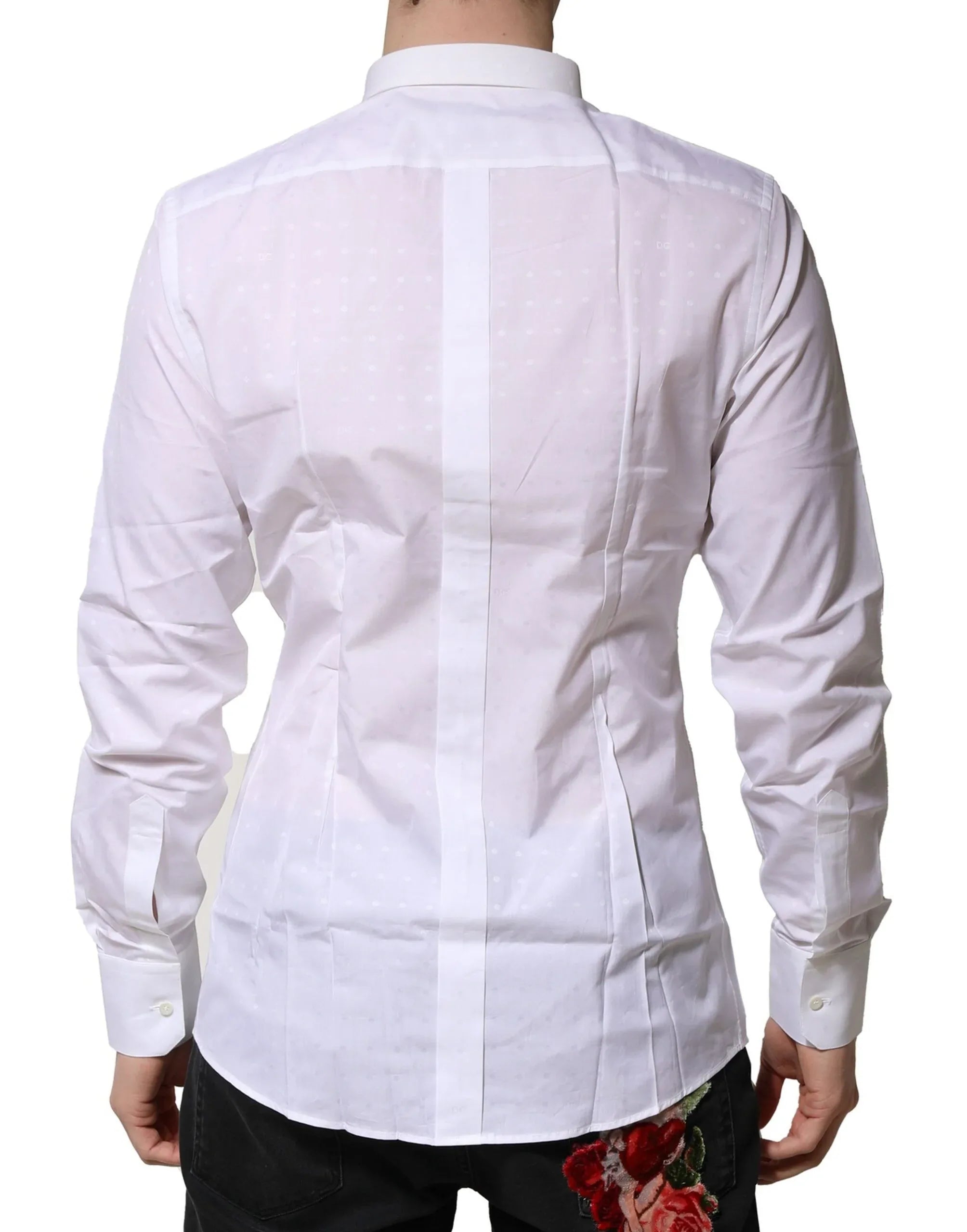 Dolce & Gabbana White Cotton GOLD Long Sleeves Formal Shirt - Zeiniez