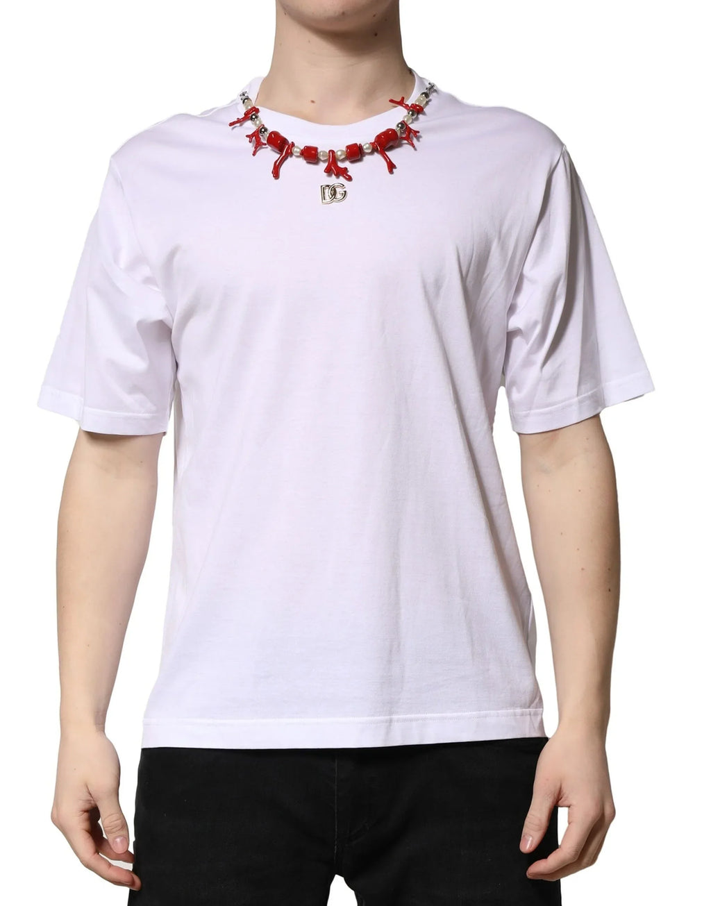 Dolce & Gabbana White Embellished Cotton Crew Neck T-shirt - Zeiniez