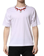 Dolce & Gabbana White Embellished Cotton Crew Neck T-shirt - Zeiniez