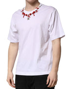 Dolce & Gabbana White Embellished Cotton Crew Neck T-shirt - Zeiniez