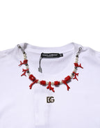 Dolce & Gabbana White Embellished Cotton Crew Neck T-shirt - Zeiniez