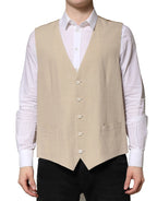 Dolce & Gabbana Beige Linen Dress Formal Men Waistcoat Vest - Zeiniez