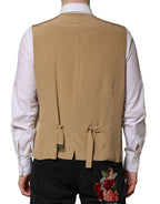 Dolce & Gabbana Beige Linen Dress Formal Men Waistcoat Vest