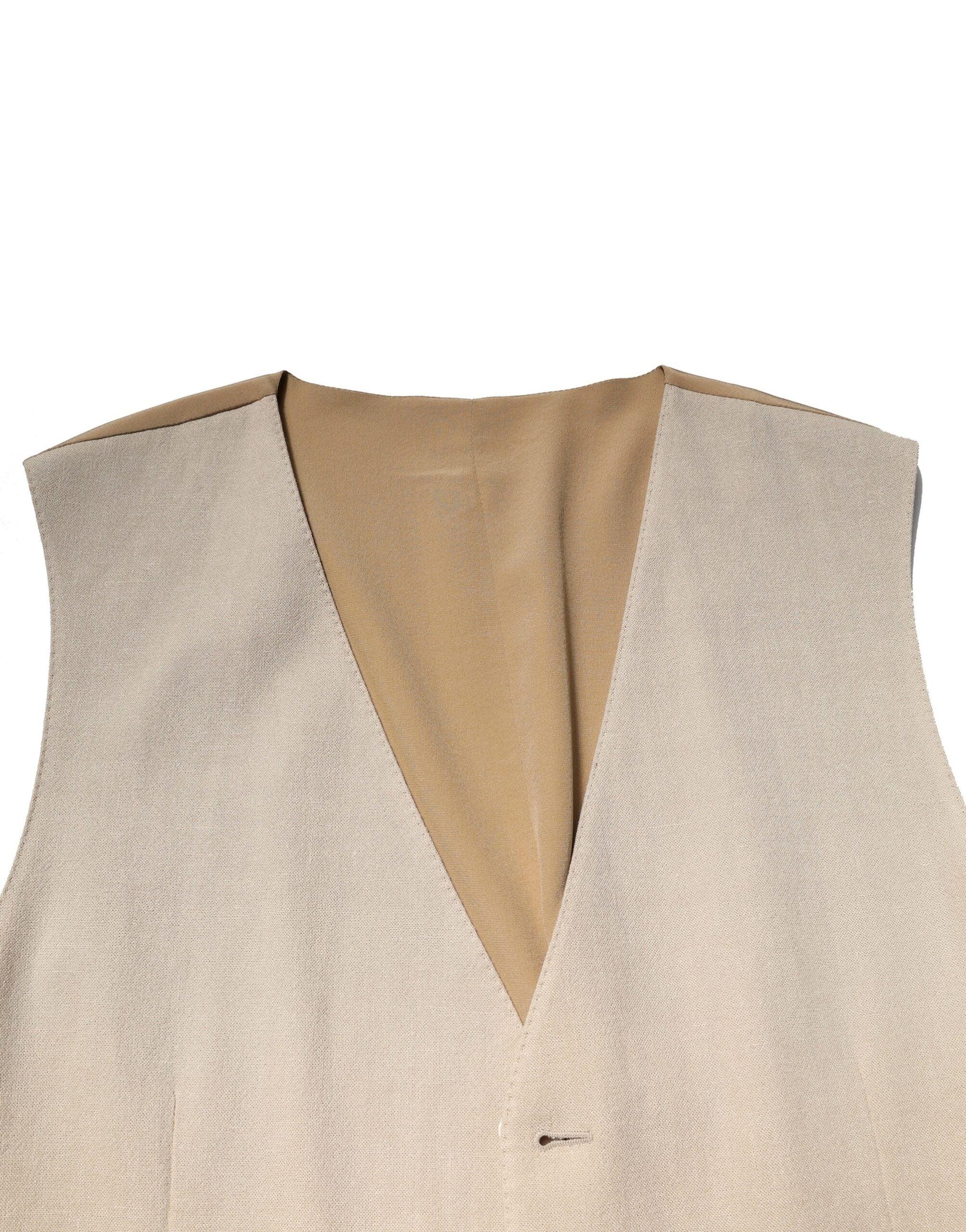 Dolce & Gabbana Beige Linen Dress Formal Men Waistcoat Vest - Zeiniez
