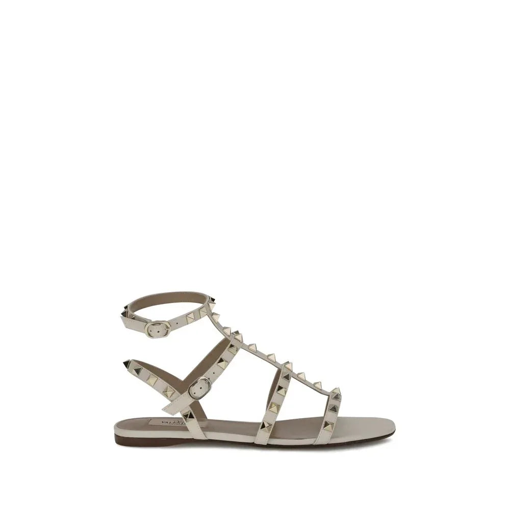 Valentino Garavani White Calf Leather Bos Taurus Flat Sandals - Zeiniez