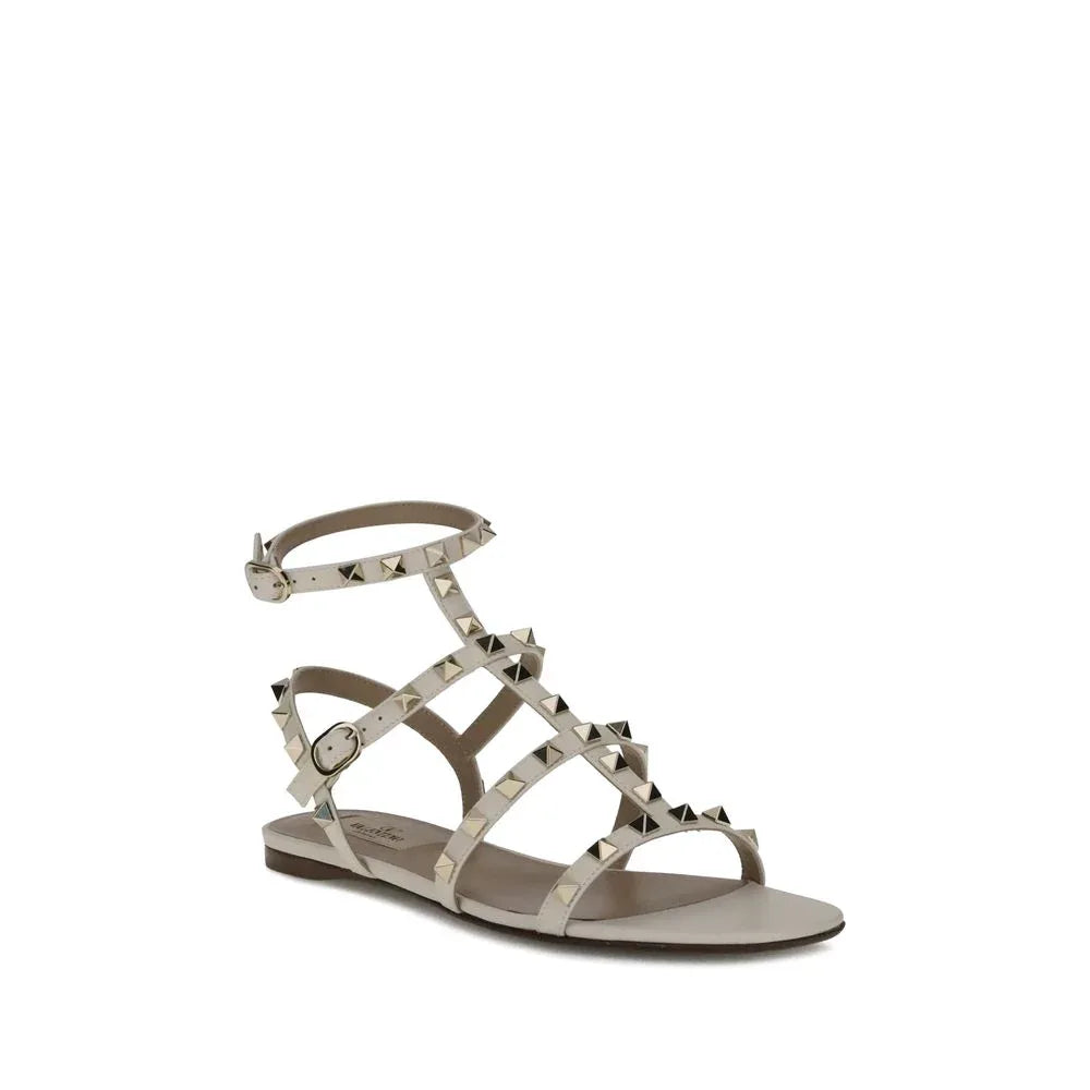 Valentino Garavani White Calf Leather Bos Taurus Flat Sandals - Zeiniez