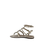 Valentino Garavani White Calf Leather Bos Taurus Flat Sandals - Zeiniez