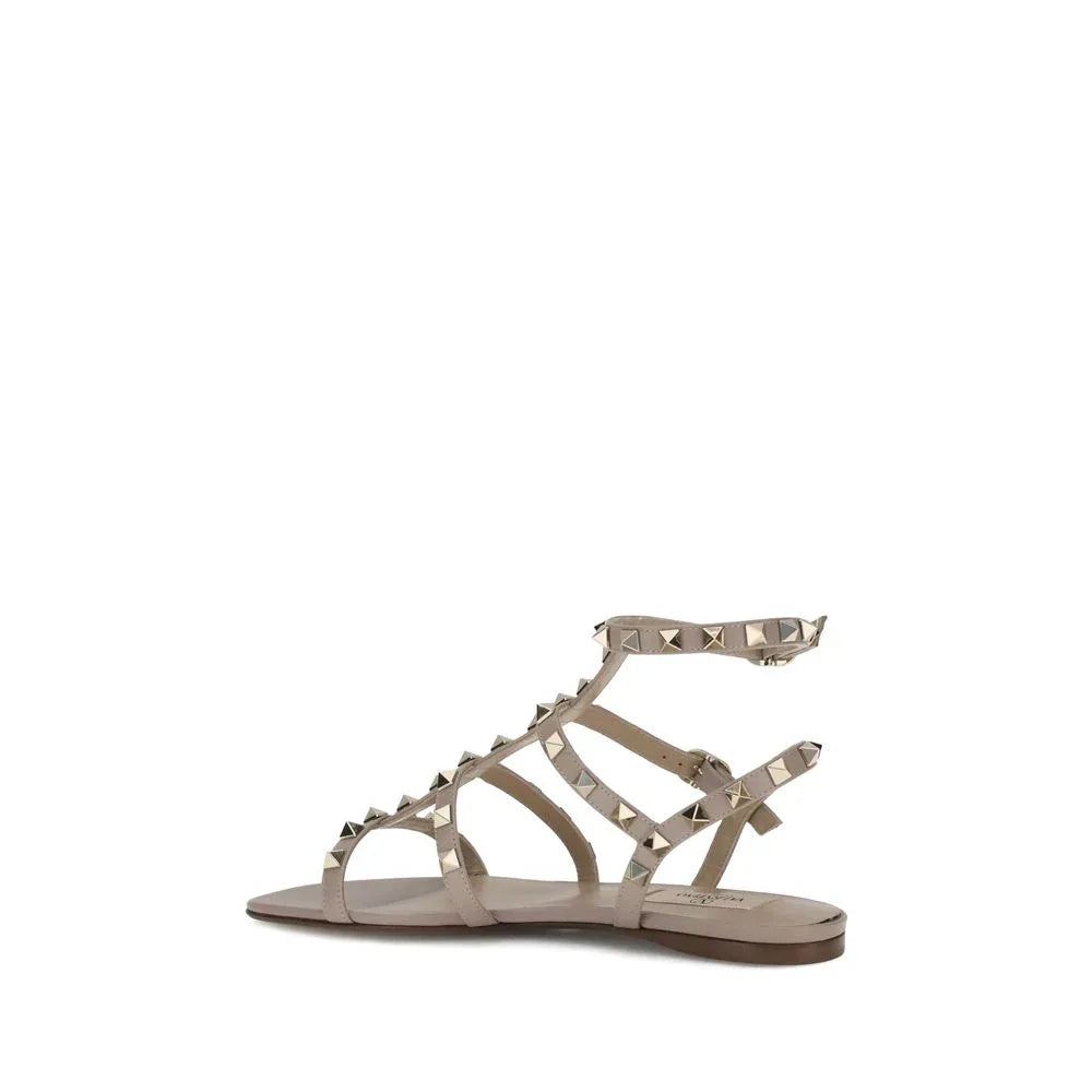 Valentino Garavani Gray Calf Leather Bos Taurus Flat Sandals - Zeiniez