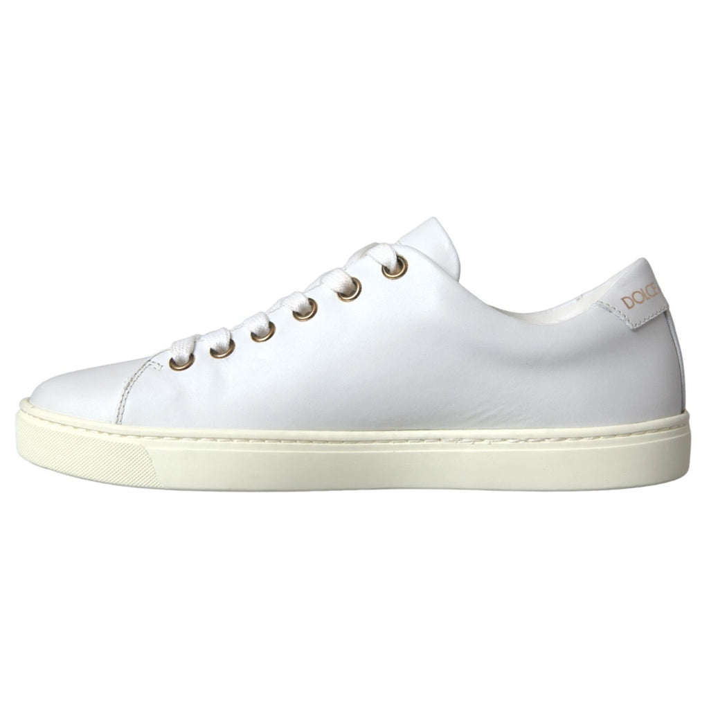 Dolce & Gabbana White Leather Gold Red Heart Sneakers Shoes - Zeiniez