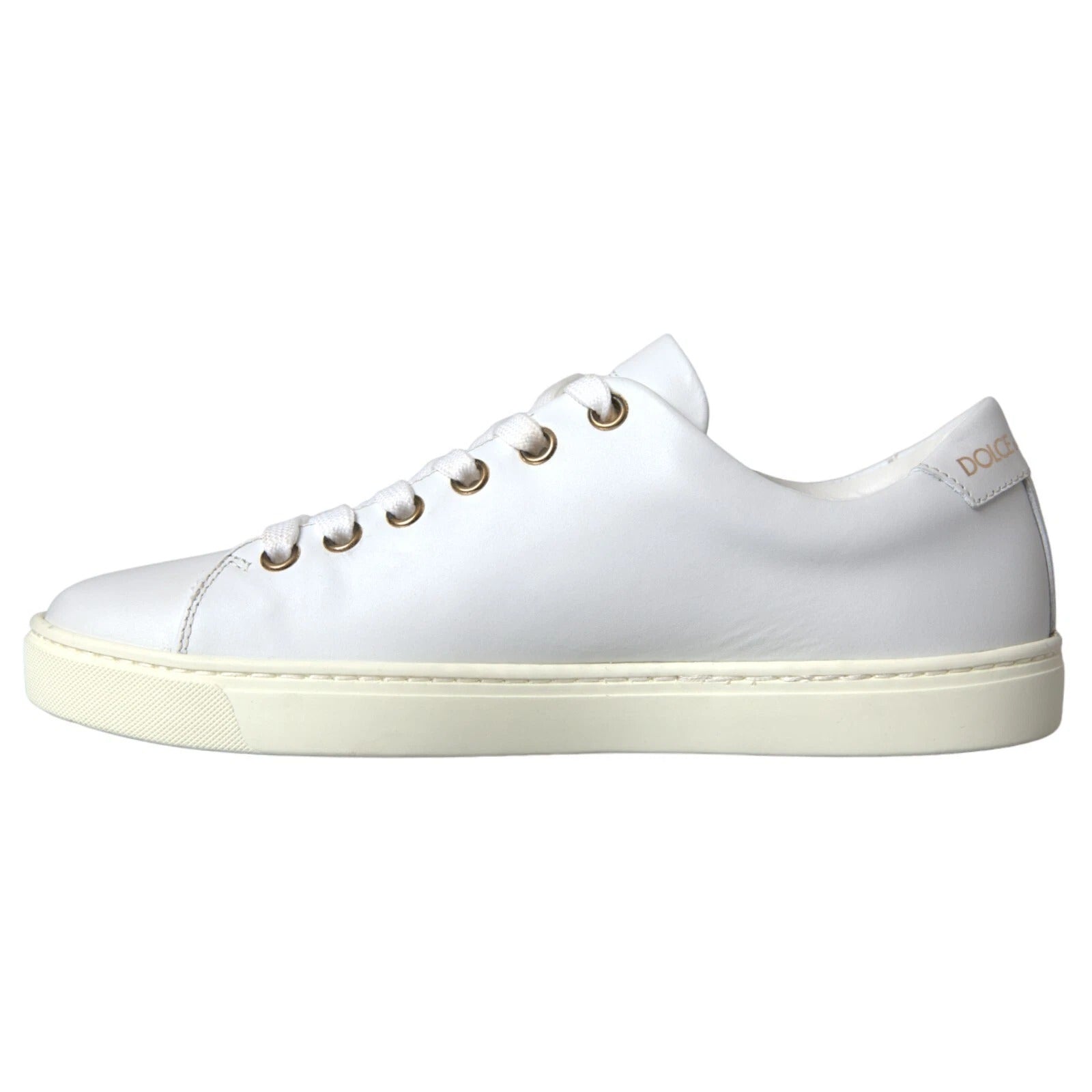 Dolce & Gabbana White Leather Gold Red Heart Sneakers Shoes - Zeiniez