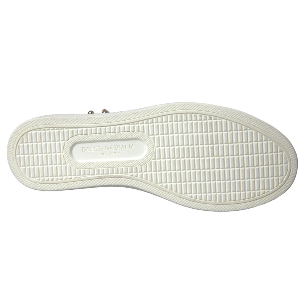 Dolce & Gabbana White Leather Gold Red Heart Sneakers Shoes - Zeiniez