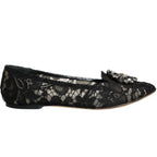 Dolce & Gabbana Black Lace Crystal Ballet Flats Loafer Shoes - Zeiniez