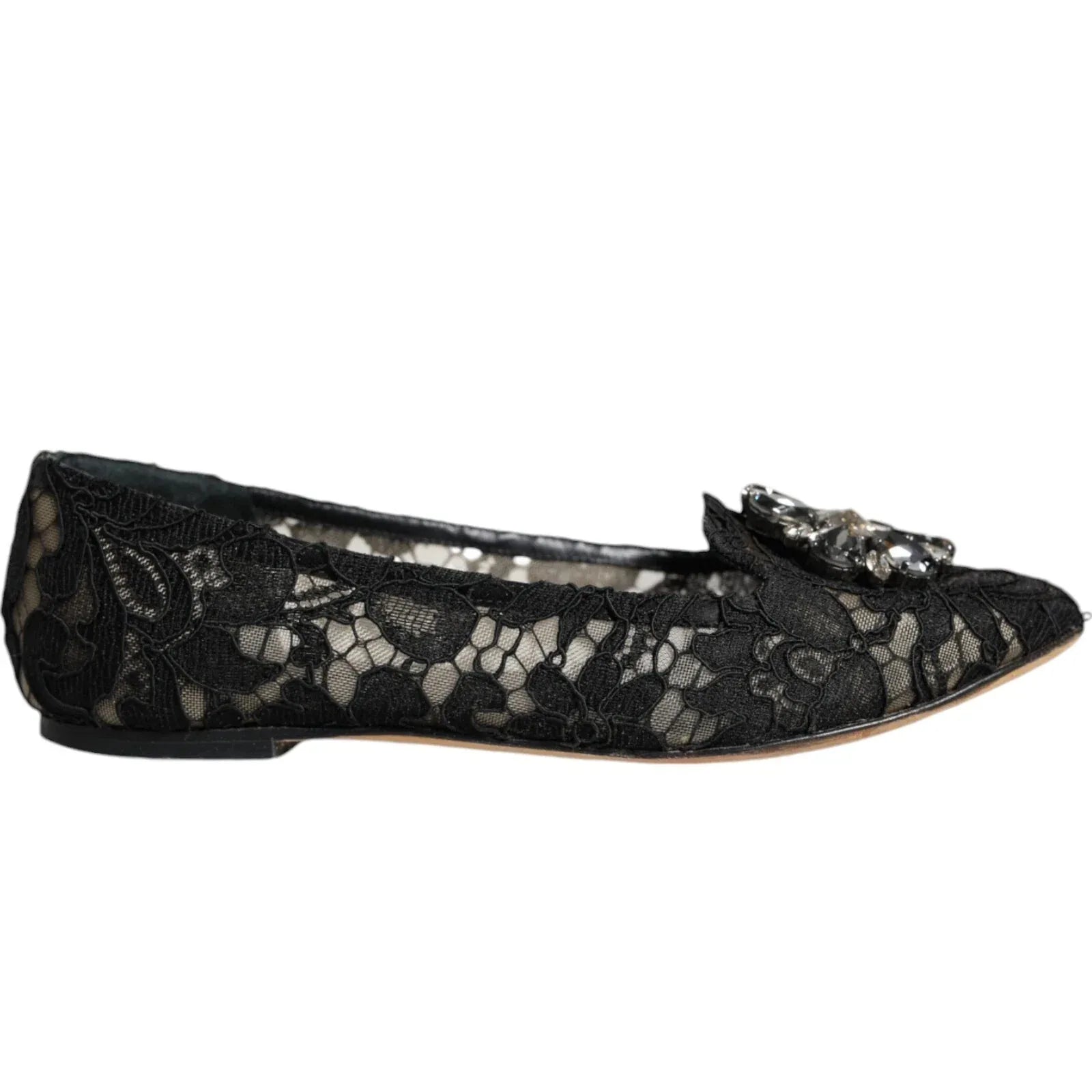 Dolce & Gabbana Black Lace Crystal Ballet Flats Loafer Shoes - Zeiniez
