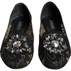 Dolce & Gabbana Black Lace Crystal Ballet Flats Loafer Shoes - Zeiniez