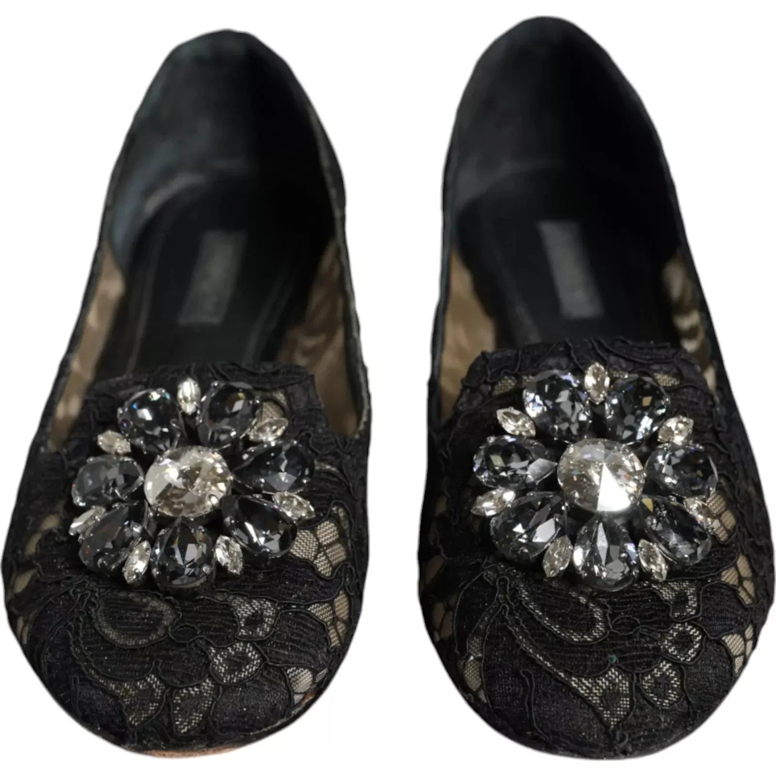Dolce & Gabbana Black Lace Crystal Ballet Flats Loafer Shoes - Zeiniez