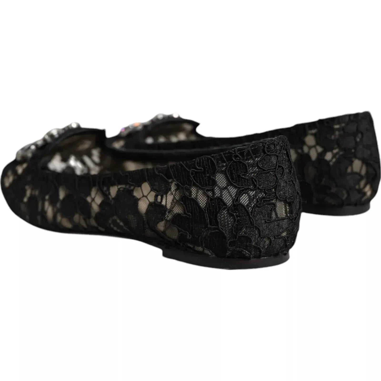 Dolce & Gabbana Black Lace Crystal Ballet Flats Loafer Shoes - Zeiniez