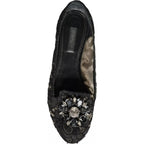 Dolce & Gabbana Black Lace Crystal Ballet Flats Loafer Shoes - Zeiniez