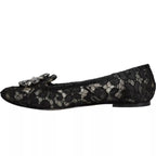 Dolce & Gabbana Black Lace Crystal Ballet Flats Loafer Shoes - Zeiniez