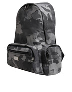 Dolce & Gabbana Gray Cotton Camouflage Logo Plaque Backpack Bag - Zeiniez