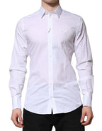 Dolce & Gabbana White Cotton GOLD Long Sleeves Formal Shirt - Zeiniez