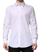 Dolce & Gabbana White Cotton GOLD Long Sleeves Formal Shirt - Zeiniez