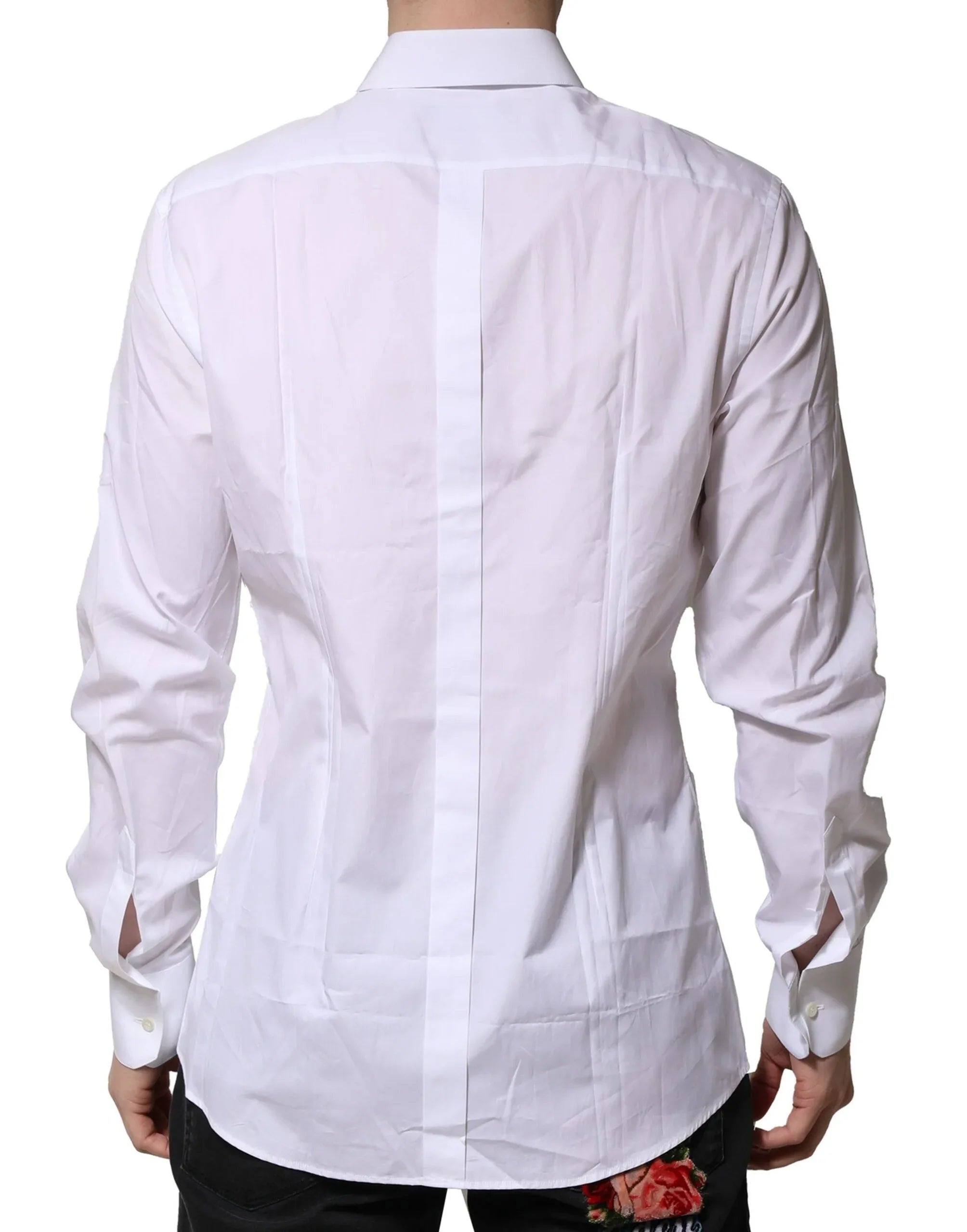 Dolce & Gabbana White Cotton GOLD Long Sleeves Formal Shirt - Zeiniez