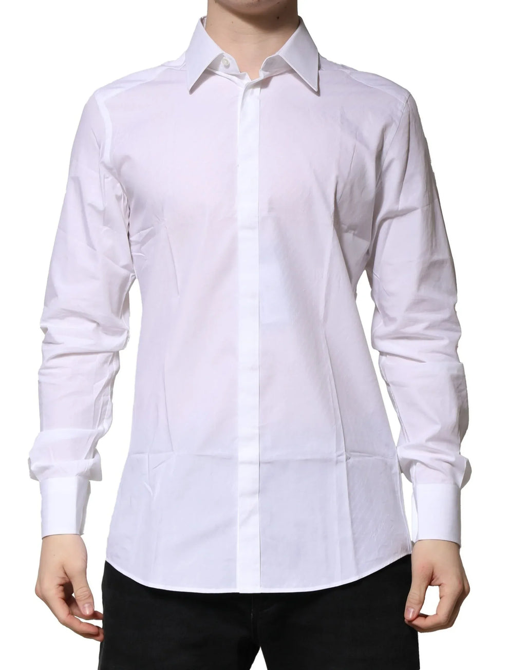Dolce & Gabbana White Cotton GOLD Long Sleeves Formal Shirt - Zeiniez