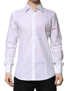 Dolce & Gabbana White Cotton GOLD Long Sleeves Formal Shirt - Zeiniez