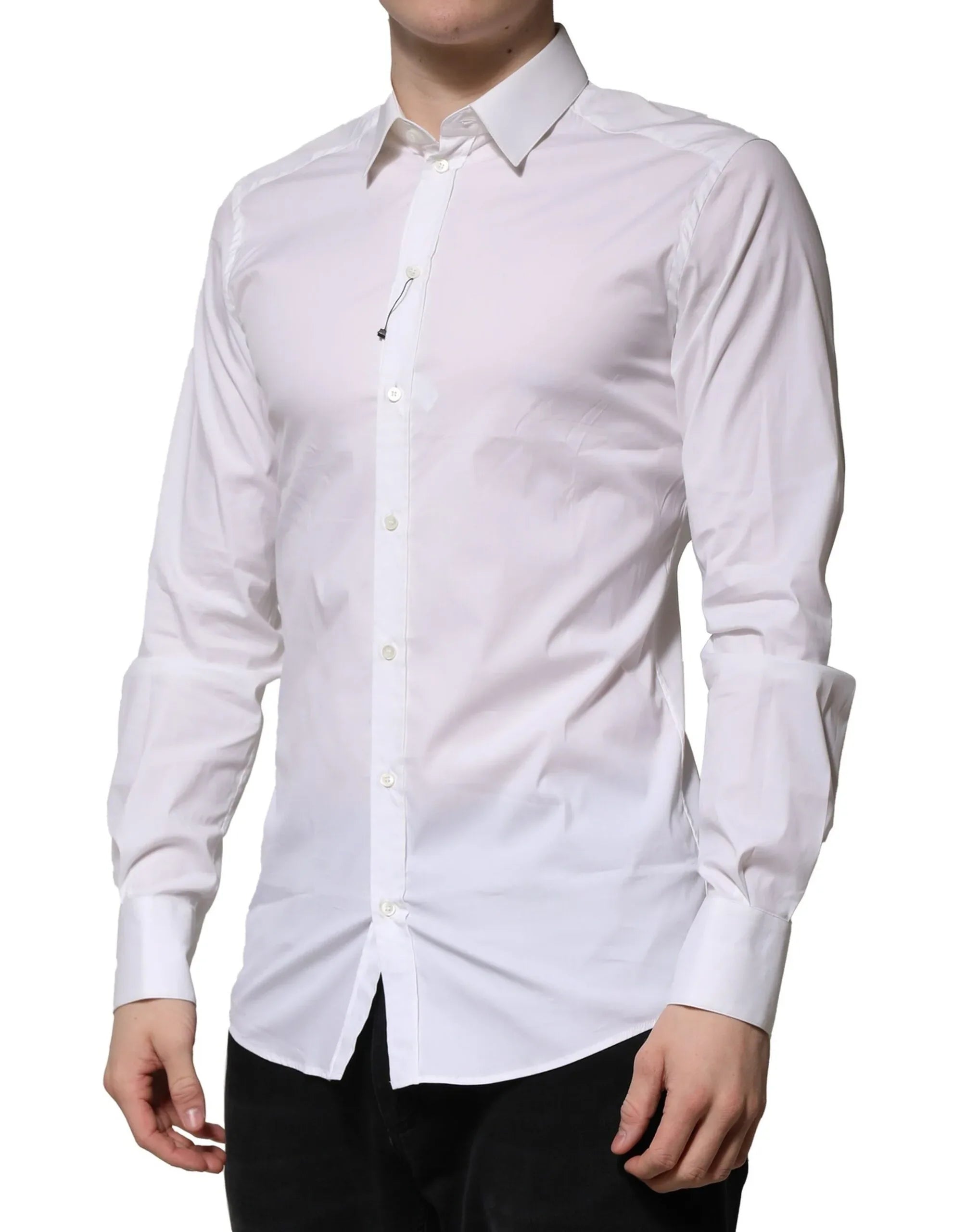 Dolce & Gabbana White Cotton GOLD Long Sleeves Formal Shirt - Zeiniez