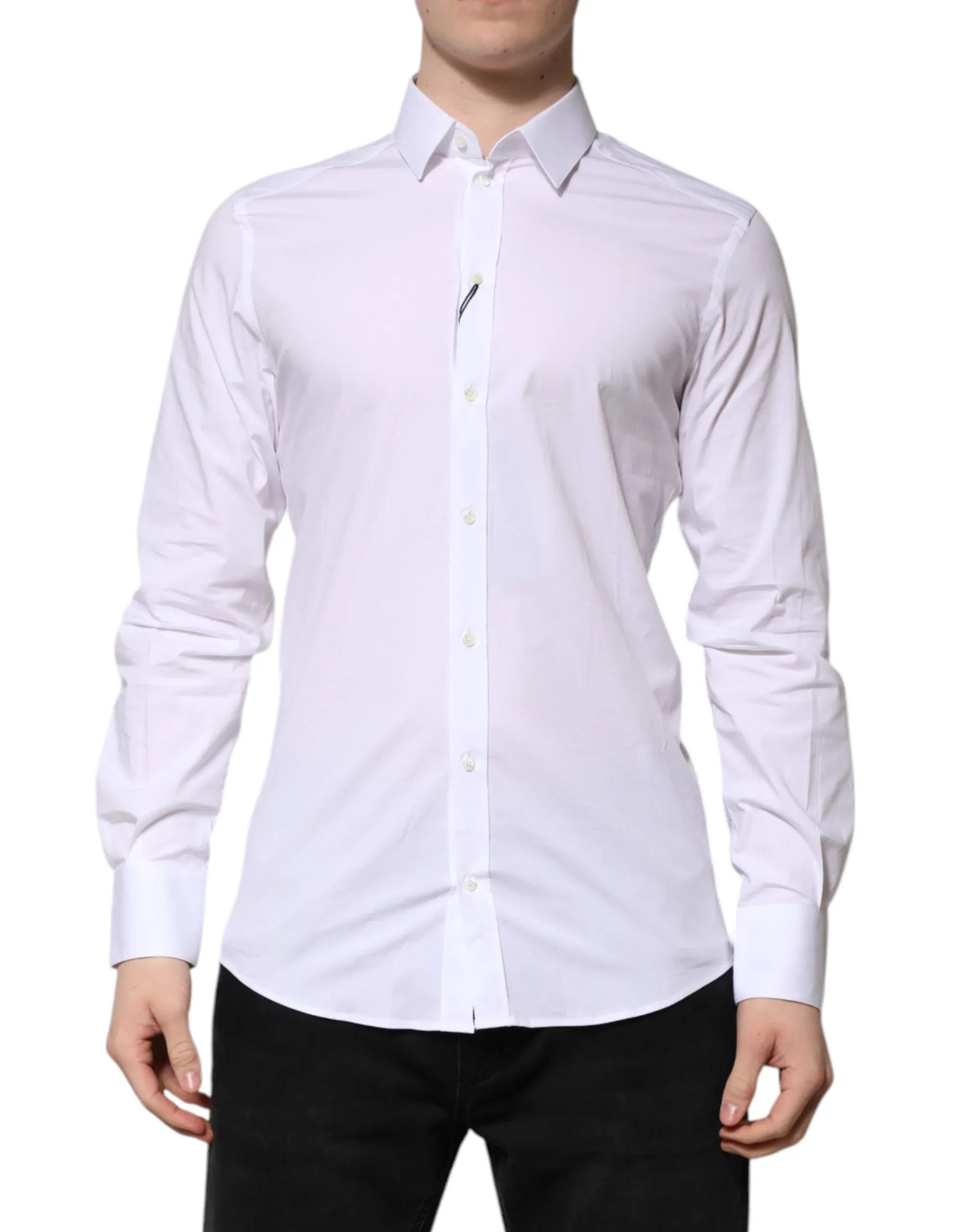 Dolce & Gabbana White Cotton GOLD Long Sleeves Formal Shirt - Zeiniez