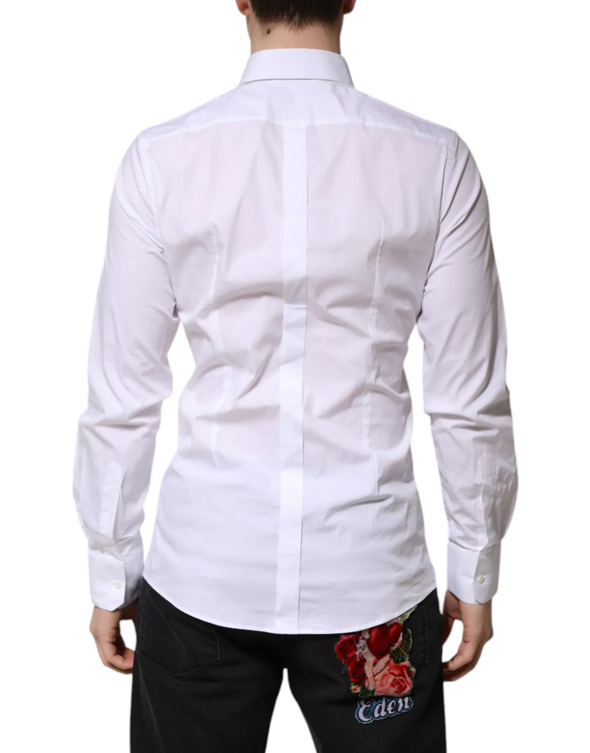 Dolce & Gabbana White Cotton GOLD Long Sleeves Formal Shirt - Zeiniez