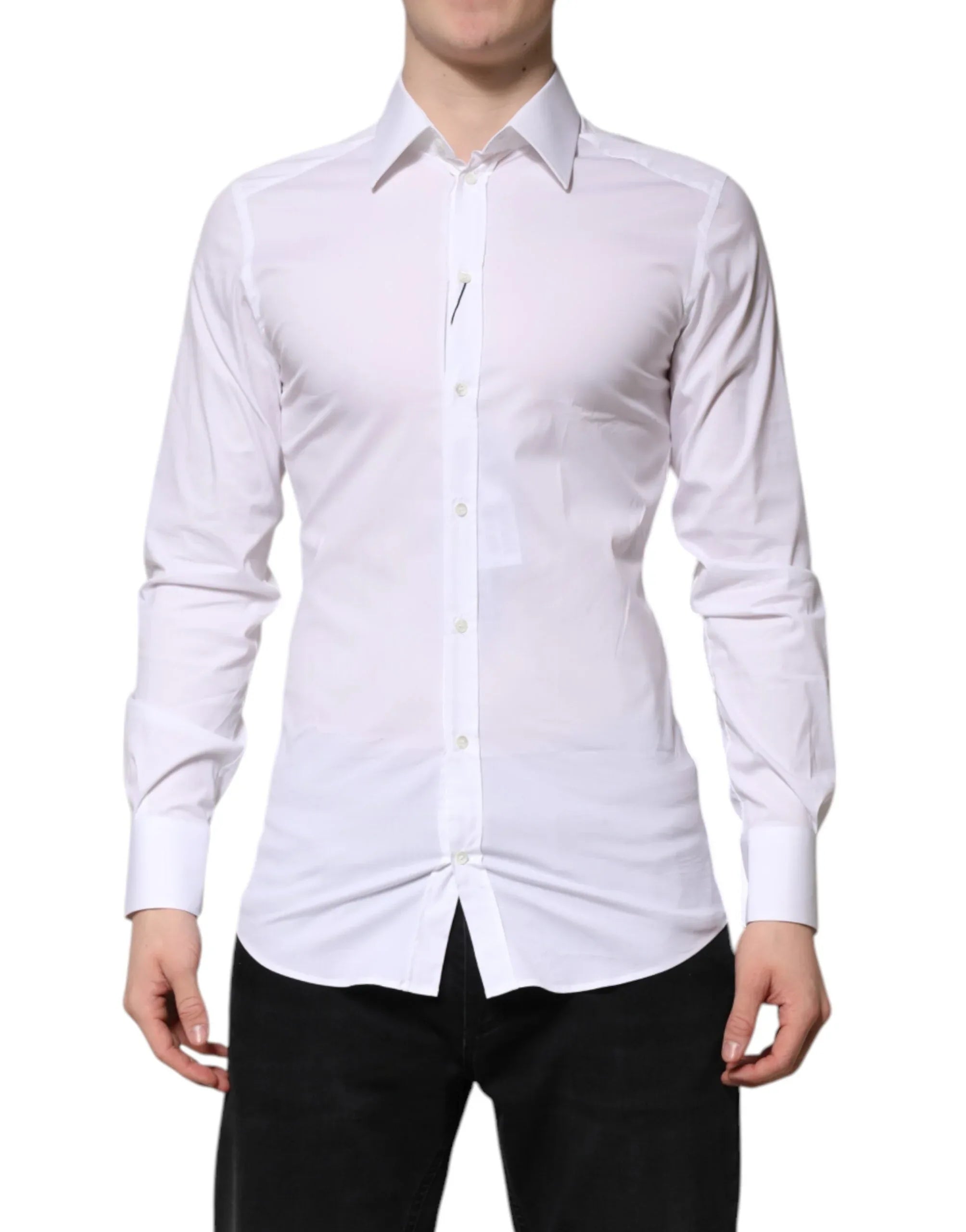 Dolce & Gabbana White Cotton GOLD Long Sleeves Formal Shirt - Zeiniez