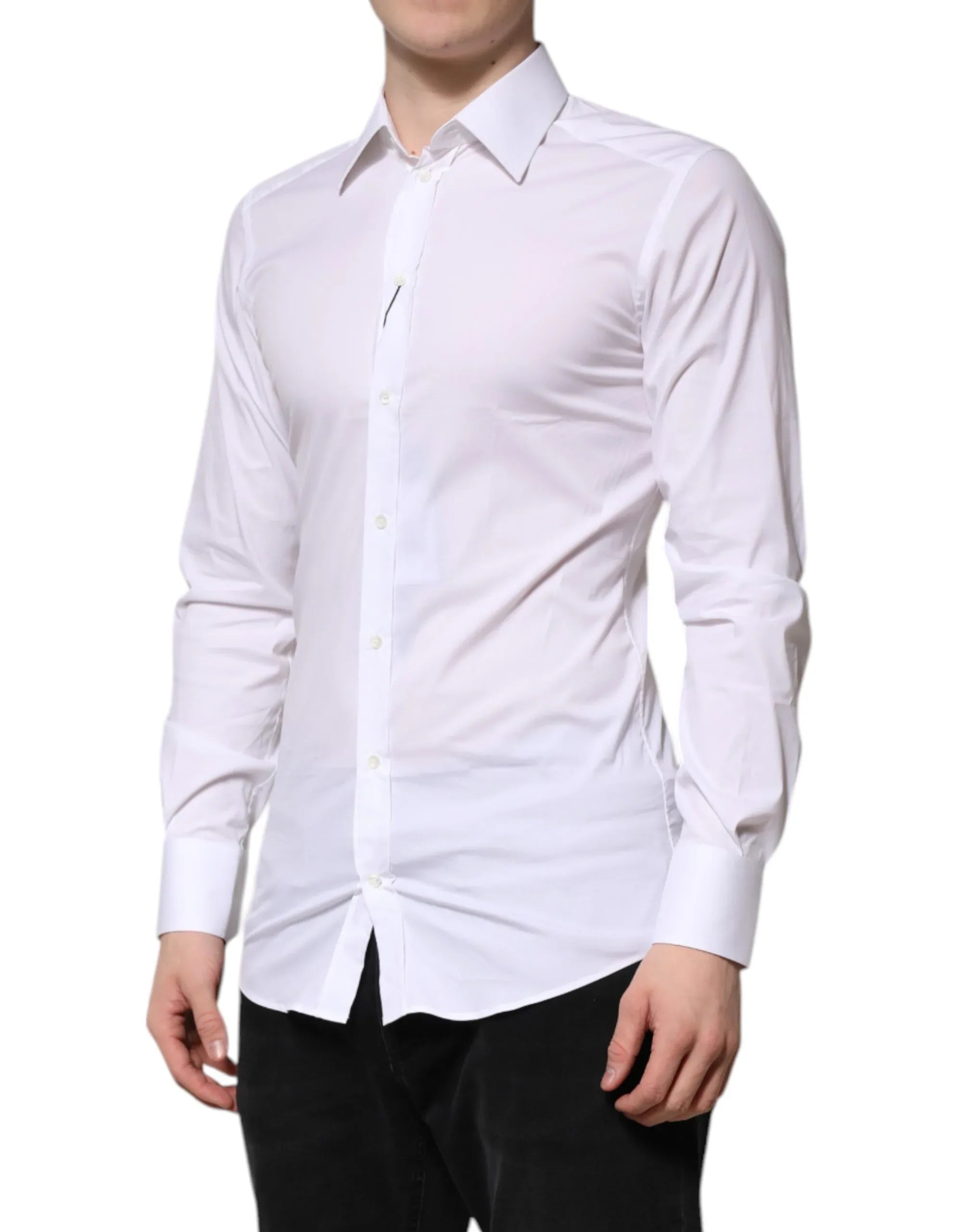Dolce & Gabbana White Cotton GOLD Long Sleeves Formal Shirt - Zeiniez