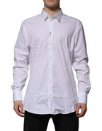 Dolce & Gabbana White Cotton GOLD Long Sleeves Formal Shirt - Zeiniez