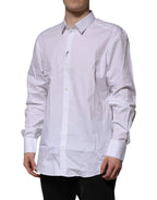 Dolce & Gabbana White Cotton GOLD Long Sleeves Formal Shirt - Zeiniez
