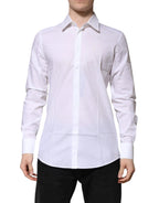 Dolce & Gabbana White Cotton GOLD Long Sleeves Formal Shirt - Zeiniez